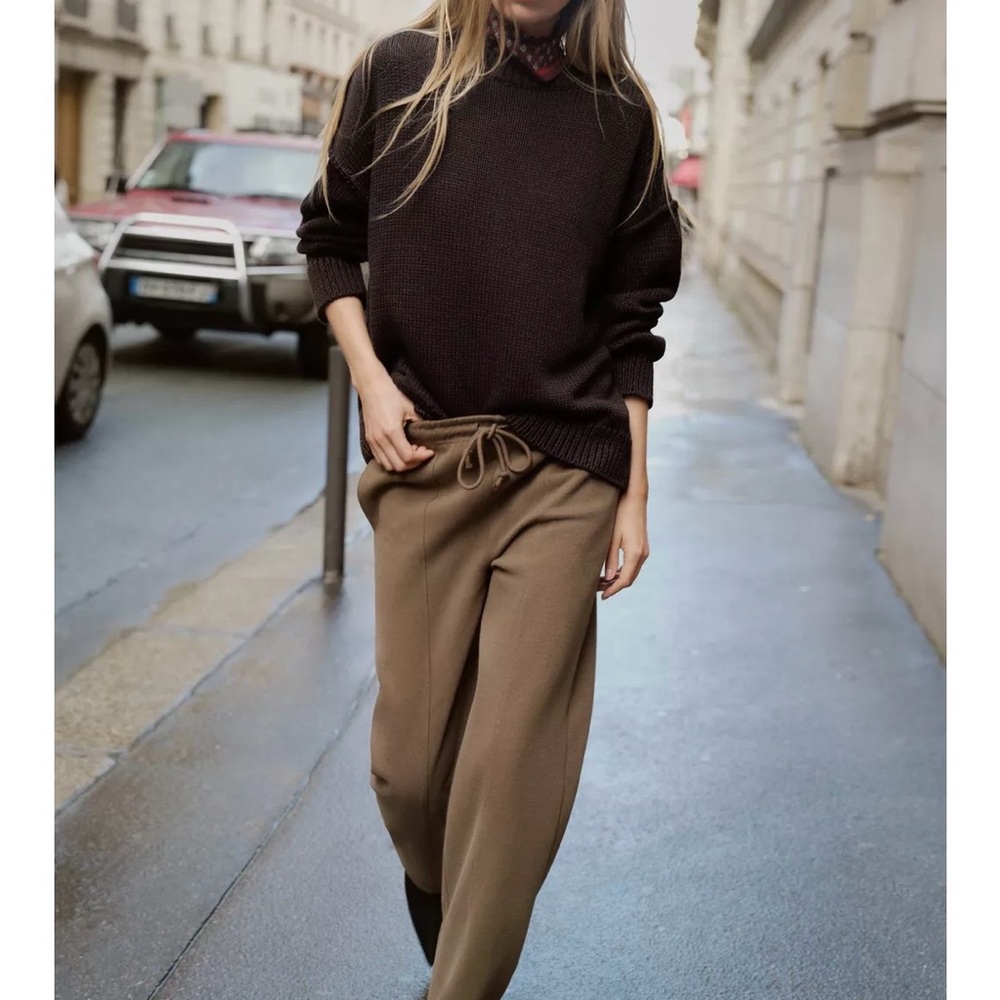 Zara Women’s  Wide Leg Pants - Dark Brown (Mink)